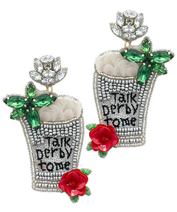 Talk Derby To Me Mint Cocktail Seed Bead Beaded Earrings Silver