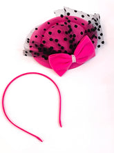 Load image into Gallery viewer, Fascinator Hat w/Bow &amp; Pearls Hot Pink