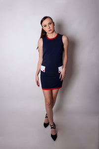 Love Her Madly Bobbi Sleeveless 60s Mod Shift Dress Navy