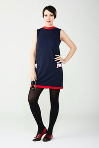 Love Her Madly Bobbi Sleeveless 60s Mod Shift Dress Navy