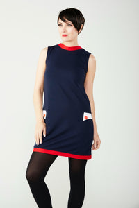 Love Her Madly Bobbi Sleeveless 60s Mod Shift Dress Navy