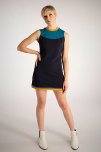 Love Her Madly Roz Short Sleeve 60's Mod Shift Dress Navy