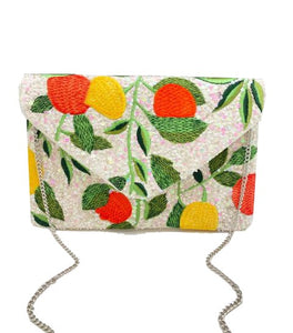 Citrus Sequin Beaded Clutch/ Crossbody Bag
