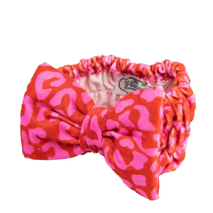 The Vintage Cosmetic Company Poppy Leopard Print Makeup Spa Headband Neon Pink/Red