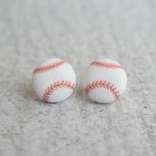 Load image into Gallery viewer, Baseball Fabric Covered Button Earrings White