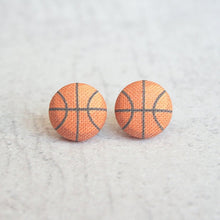 Load image into Gallery viewer, Basketball Fabric Covered Button Earrings
