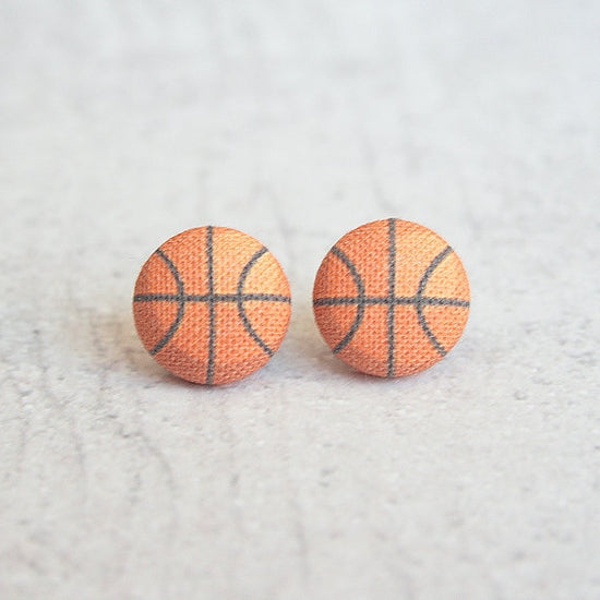 Basketball Fabric Covered Button Earrings