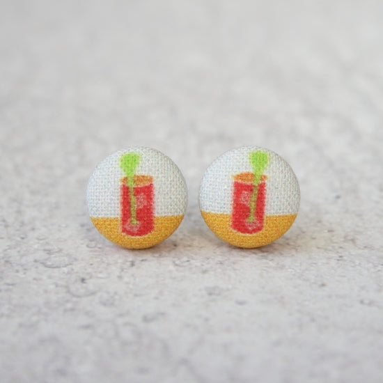Bloody Mary Fabric Covered Button Earrings