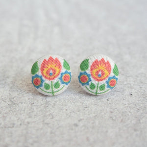 Bohemian Fabric Covered Button Earrings
