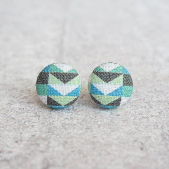 Cool Mod Mint Fabric Covered Button Earrings
