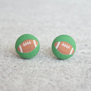 Football Fabric Covered Button Earrings Green