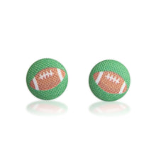Load image into Gallery viewer, Football Fabric Covered Button Earrings Green