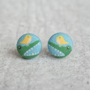 Gator & Bird Fabric Covered Button Earrings