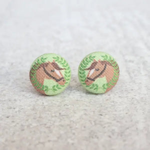 Horse Fabric Covered Button Earrings