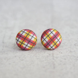 Hot Argyle Fabric Covered Button Earrings