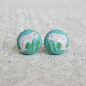 Manatee Fabric Covered Button Earrings