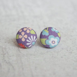 May Flowers Fabric Covered Button Earrings