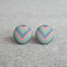 Load image into Gallery viewer, Pastel Chevron Fabric Covered Button Earrings
