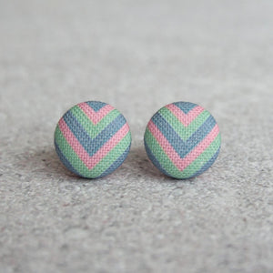 Pastel Chevron Fabric Covered Button Earrings