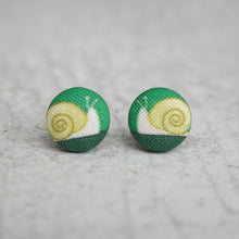 Load image into Gallery viewer, Snail Fabric Covered Button Earrings Green