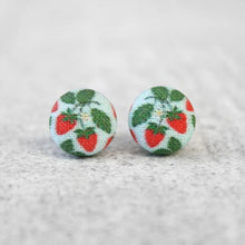 Load image into Gallery viewer, Strawberry Patch Fabric Covered Button Earrings