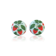 Load image into Gallery viewer, Strawberry Patch Fabric Covered Button Earrings