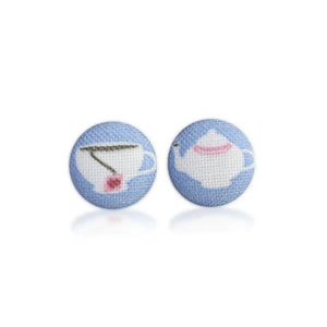 Time For Tea Fabric Covered Button Earrings