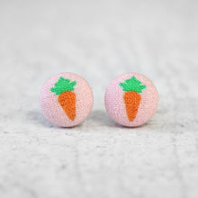 Load image into Gallery viewer, Tiny Carrot Fabric Covered Button Earrings