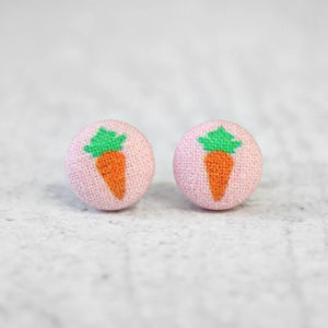 Tiny Carrot Fabric Covered Button Earrings