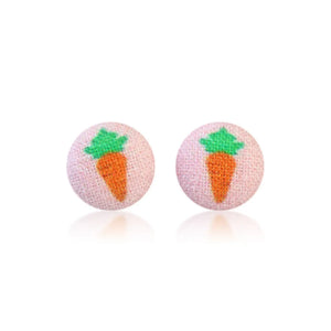Tiny Carrot Fabric Covered Button Earrings