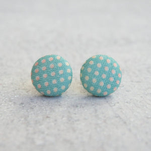 Tropical Polka Dots Fabric Covered Button Earrings
