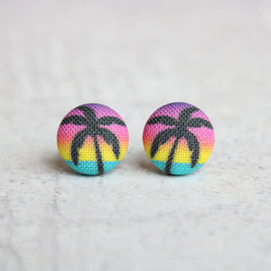 Vacation Fabric Covered Button Earrings