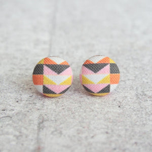 Warm Mod Fabric Covered Button Earrings