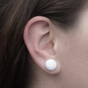 Peach Polka Dot Fabric Covered Button Earrings