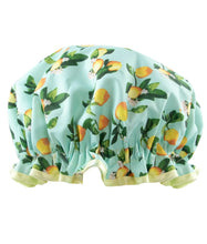 Load image into Gallery viewer, The Vintage Cosmetic Company Lulu Lemon Print Shower Cap Mint