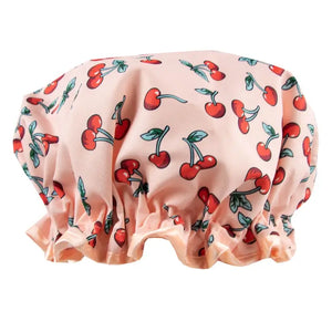 The Vintage Cosmetic Company Sweet Cherry Print Shower Cap Pink