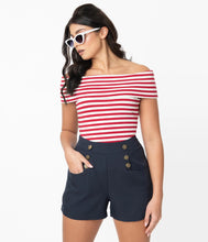 Load image into Gallery viewer, Unique Vintage 1940s Style Sailor Debbie Shorts Navy Blue
