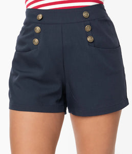 Unique Vintage 1940s Style Sailor Debbie Shorts Navy Blue