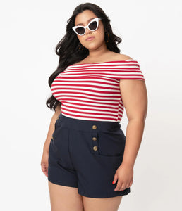 Unique Vintage 1940s Style Sailor Debbie Shorts Navy Blue