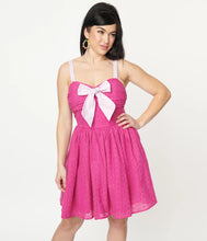 Load image into Gallery viewer, Unique Vintage Eyelet Golightly Flare Dress Fuchsia