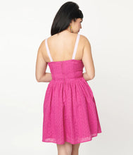 Load image into Gallery viewer, Unique Vintage Eyelet Golightly Flare Dress Fuchsia