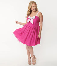 Load image into Gallery viewer, Unique Vintage Eyelet Golightly Flare Dress Fuchsia
