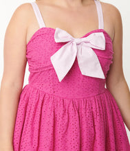 Load image into Gallery viewer, Unique Vintage Eyelet Golightly Flare Dress Fuchsia