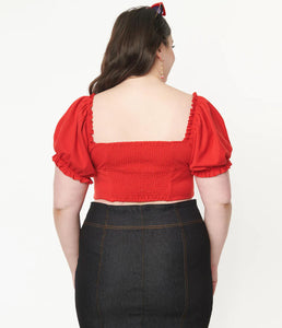 Unique Vintage Prairie Whimsy Sweetheart Crop Top Red