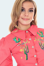Load image into Gallery viewer, Voodoo Vixen Clarice Cacti Embroidered Top Hot Pink