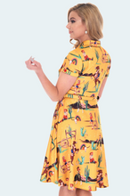 Load image into Gallery viewer, Voodoo Vixen Diana Retro Cowgirl Flare Dress Mustard