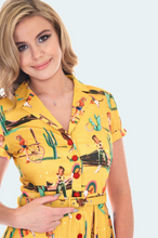 Load image into Gallery viewer, Voodoo Vixen Diana Retro Cowgirl Flare Dress Mustard
