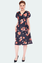 Load image into Gallery viewer, Voodoo Vixen Flora Luxe Floral Flare Dress Black
