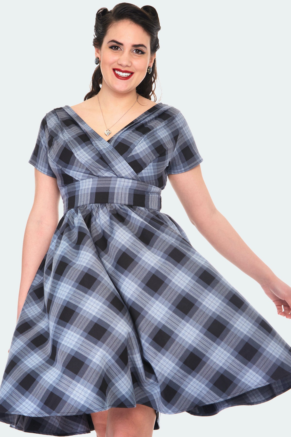Voodoo Vixen Marianne Plaid Fit & Flare Dress Grey S Voodoo Vixen Marianne Plaid Fit & Flare Dress Grey S