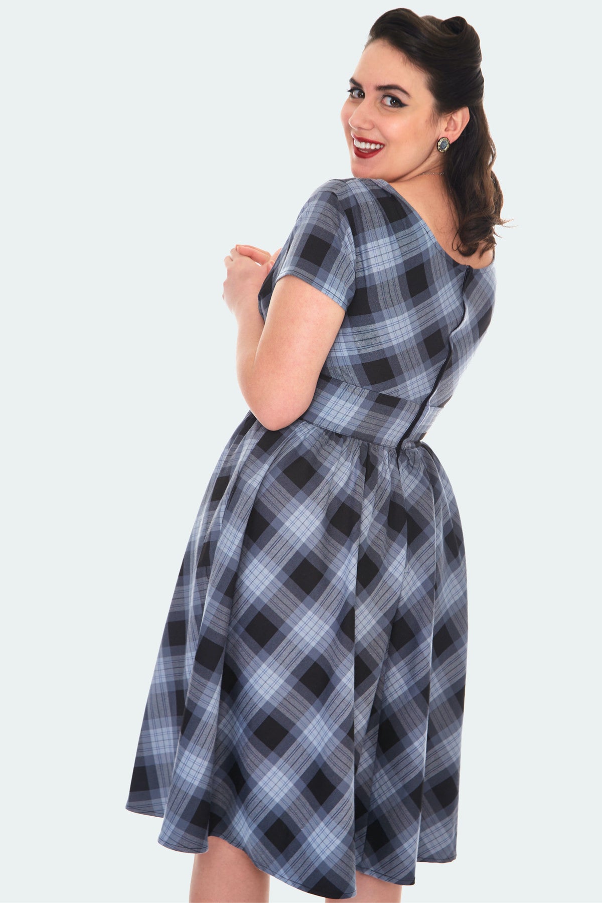 Voodoo Vixen Marianne Plaid Fit & Flare Dress Grey S Voodoo Vixen Marianne Plaid Fit & Flare Dress Grey S